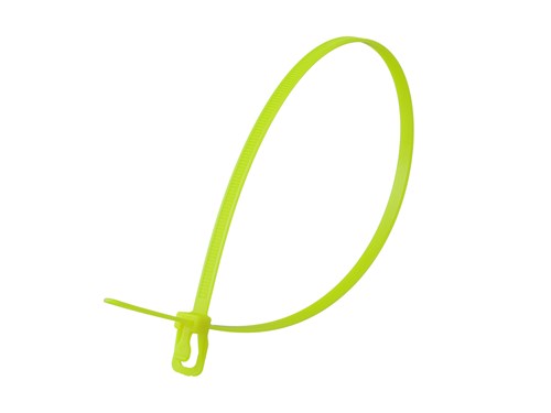 16 Inch 50 Lbs Fluorescent Yellow Releasable/Reusable Cable Tie -20 Pack
