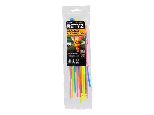 6 Inch Mini, 8 Inch, and 10 Inch 5-Color Neon Variety Pack Releasable/Reusable Cable Tie - 30 Pack