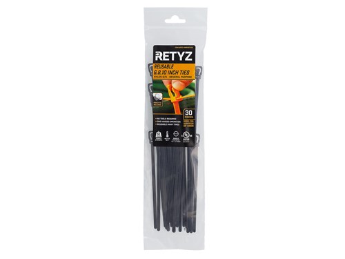 EveryTie™ 6", 8", 10" Reusable Cable Tie Variety Pack – 30 Pack (Black, 50 lb)