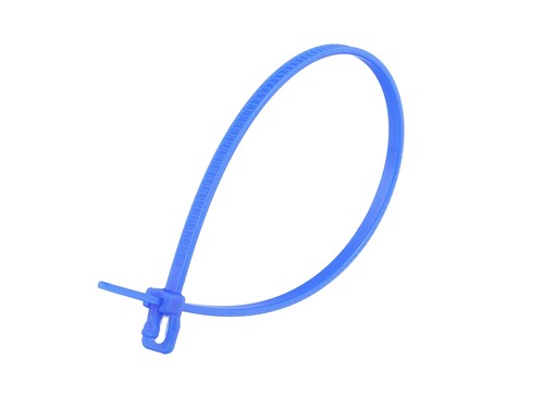 6 Inch 18 Lbs Blue Releasable/Reusable Cable Tie - 100 Pack