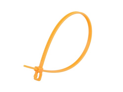 6 Inch 18 Lbs Orange Releasable/Reusable Cable Tie - 100 Pack