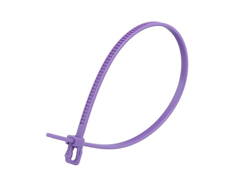 6 Inch 18 Lbs Purple Releasable/Reusable Cable Tie - 100 Pack