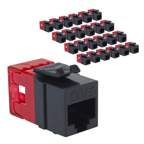 Picture of ICC CAT6 Keystone Jack with Slim Profile 180 Degree Punch Down, RJ45 UL Listed PoE++ TAA Compliant for Wall Plate or Patch Panel, Works with JackEasy Termination Tool