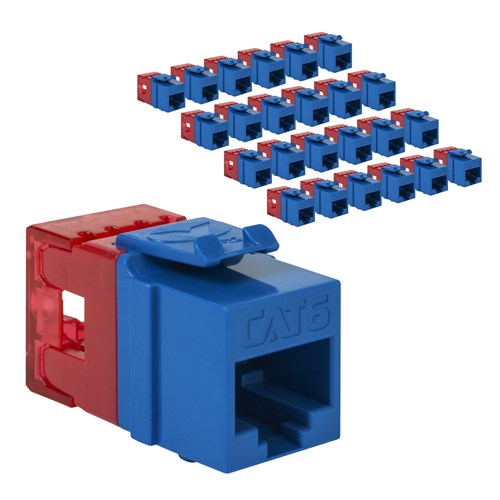Picture of ICC CAT6 Keystone Jack with Slim Profile 180 Degree Punch Down, RJ45 UL Listed PoE++ TAA Compliant for Wall Plate or Patch Panel, Works with JackEasy Termination Tool