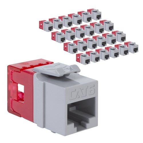 Picture of ICC CAT6 Keystone Jack with Slim Profile 180 Degree Punch Down, RJ45 UL Listed PoE++ TAA Compliant for Wall Plate or Patch Panel, Works with JackEasy Termination Tool