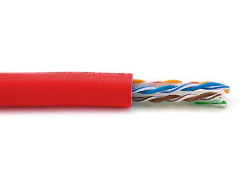 Solid Cat 6e Network Cable Pull Box - Red, 600 MHz, Plenum (CMP), Spline - 1000 FT
